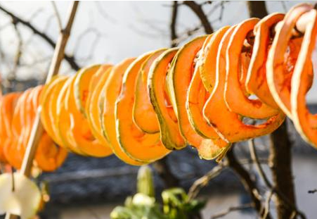 农村老太在南瓜片上撒草木灰,保管几年也不会