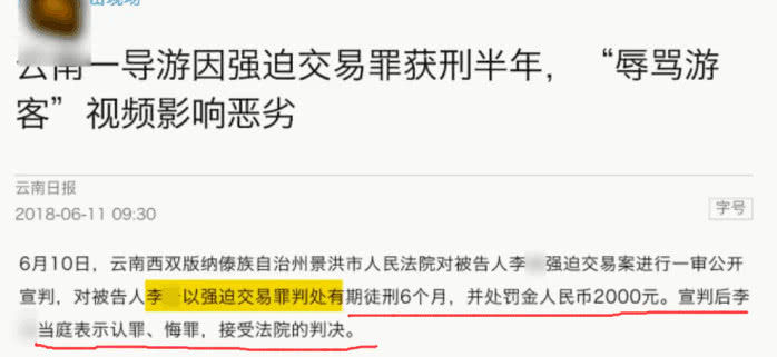 云南导游辱骂游客：你们都臭狗屎！已被判刑