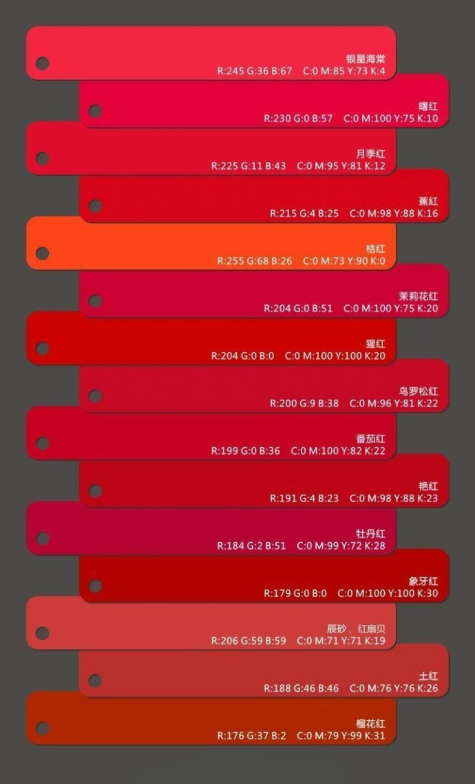 传统中国色彩(含RGB，CMYK色值!)很棒的色彩搭配