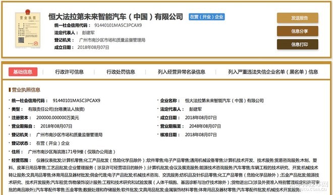 恒大法拉第未来中国公司正式成立 将落户广州