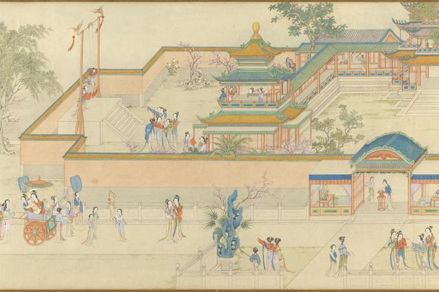 绘画艺术:《仿汉宫春晓图卷》(清 丁观鹏 绘,台北故宫藏)