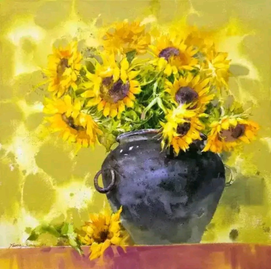 韩国花后金英善向日葵水彩画作品赏析（收藏级）