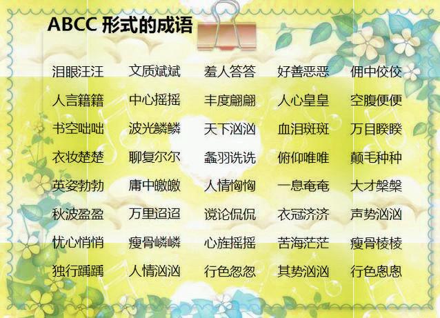小学语文:AAB+AABB+ABCC式成语分类,