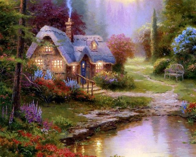 油画|梦幻小镇——thomas kinkade 田园风景油画