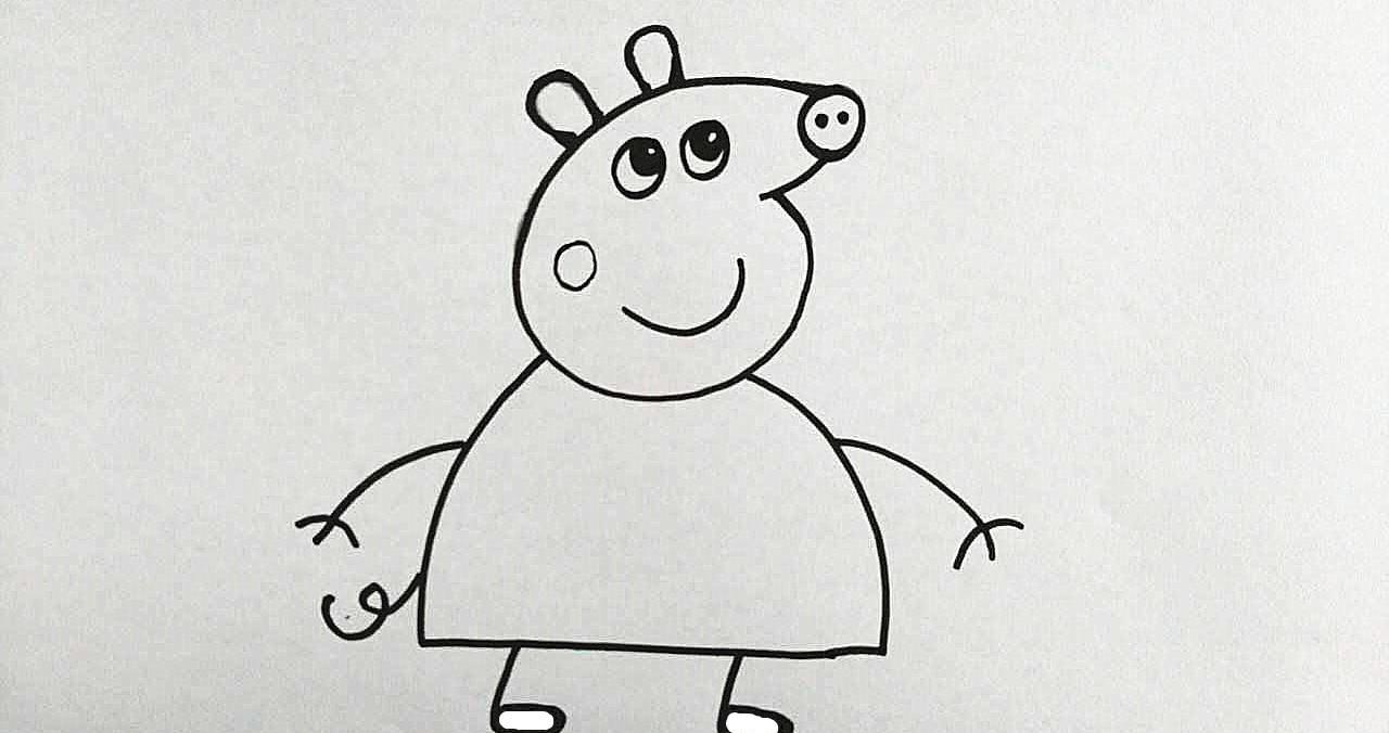 育儿简笔画: 如何用数字6画小猪佩奇? (图文解