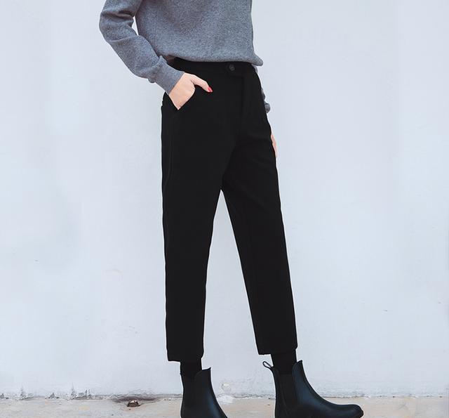 小个子女生别再卷裤脚了, 时尚毛呢萝卜裤, 显瘦