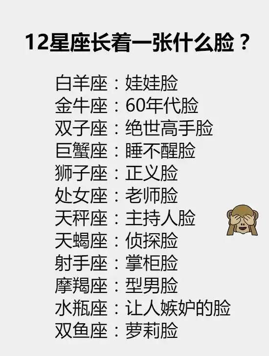 12星座长着一张什么脸