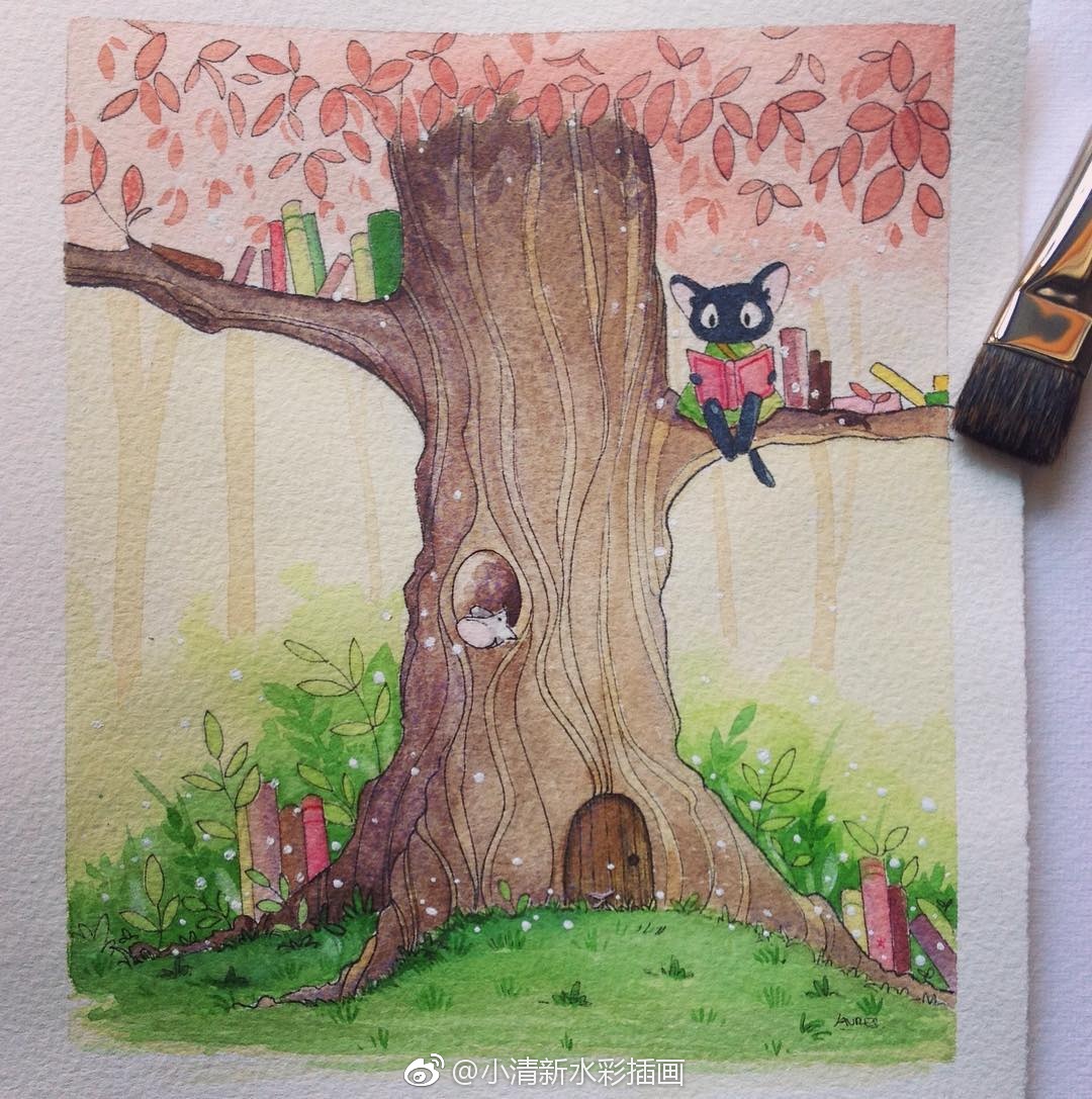 小清新插画~~躲猫猫 作者| ins:lauresillus @小清新水彩插画