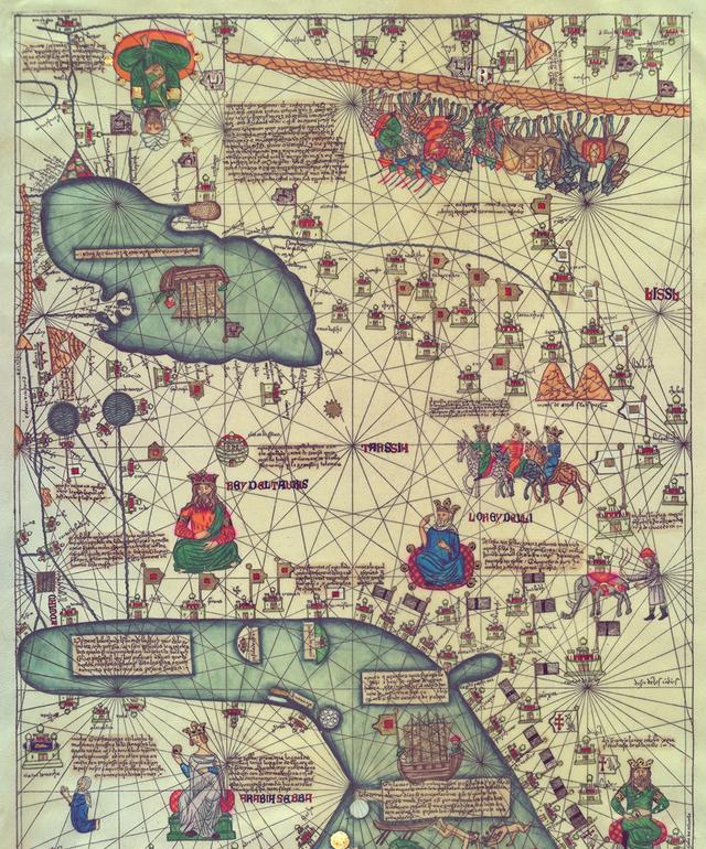1375年欧洲人绘制的世界地图,东亚是脑补画出
