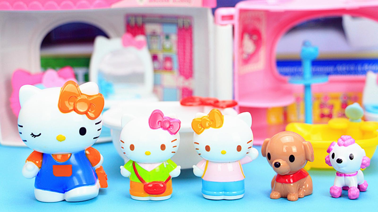 凯蒂猫过家家 hellokitty给宠物小狗梳毛清洁