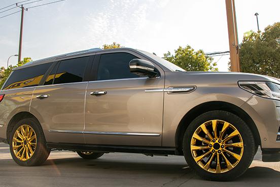 林肯拉丝轮毂翻新改电镀土豪金色  不脱时尚后腿