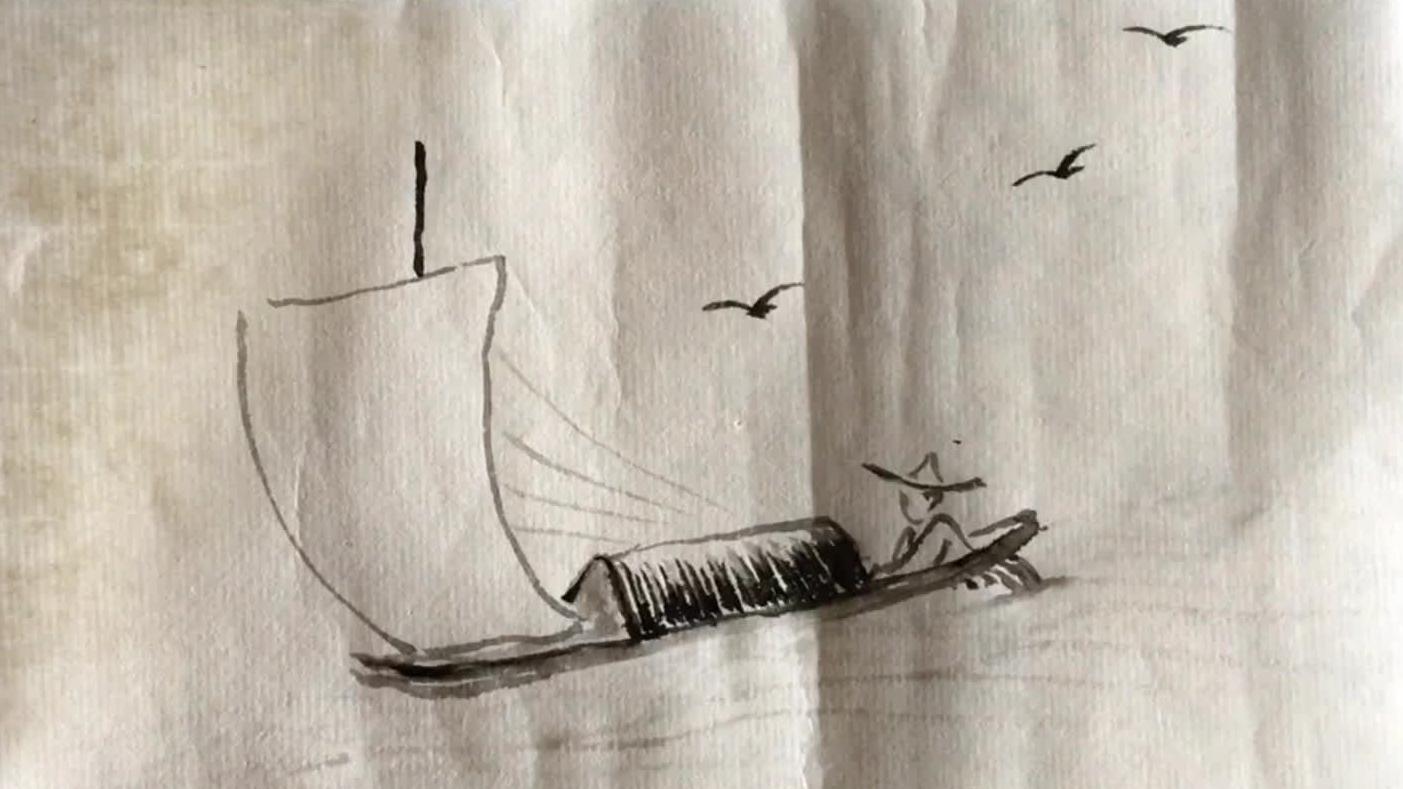 传统国画帆船画法步骤演示