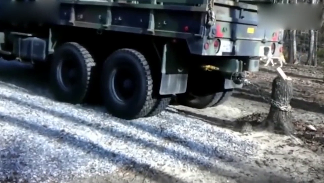 牛人用军用卡车拔树根，一脚油门下去我服气了