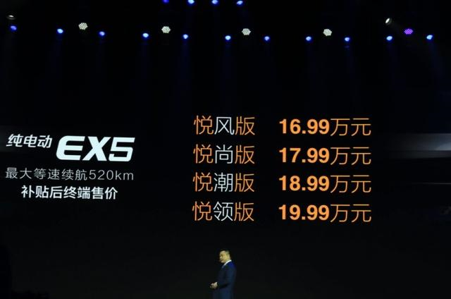 北汽新能源EX5上市 補貼后16.99萬元起 北汽新能源EX5上市 補貼后16.99萬元起