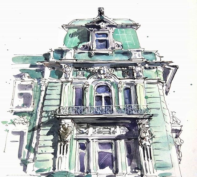 钢笔淡彩建筑风景画,这画风真的好喜欢