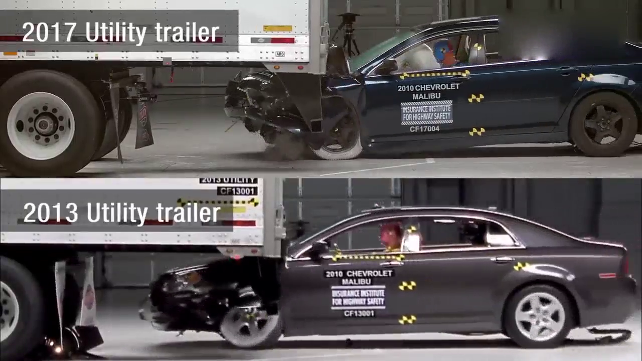 事实证明，追尾没有后杠的大卡车，奔驰宝马也是废铁