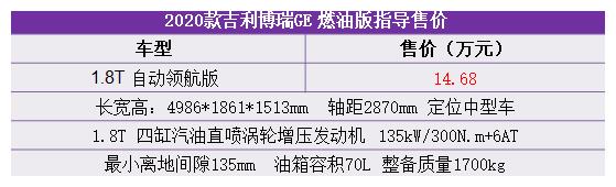 售13.68-20.98万 推荐混动中配版 2020款吉利博瑞GE系列购车手册