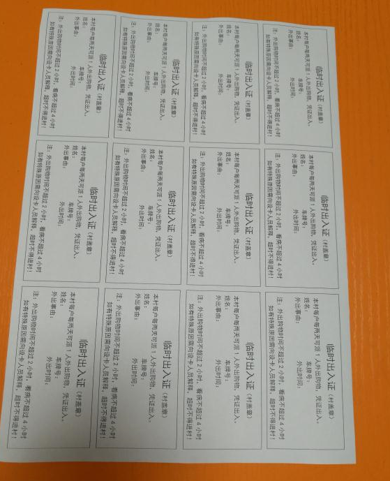 　　临时出入证