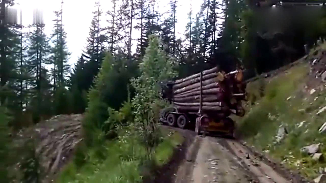 满载木材的卡车过急弯 司机放大招 技术真的不一般