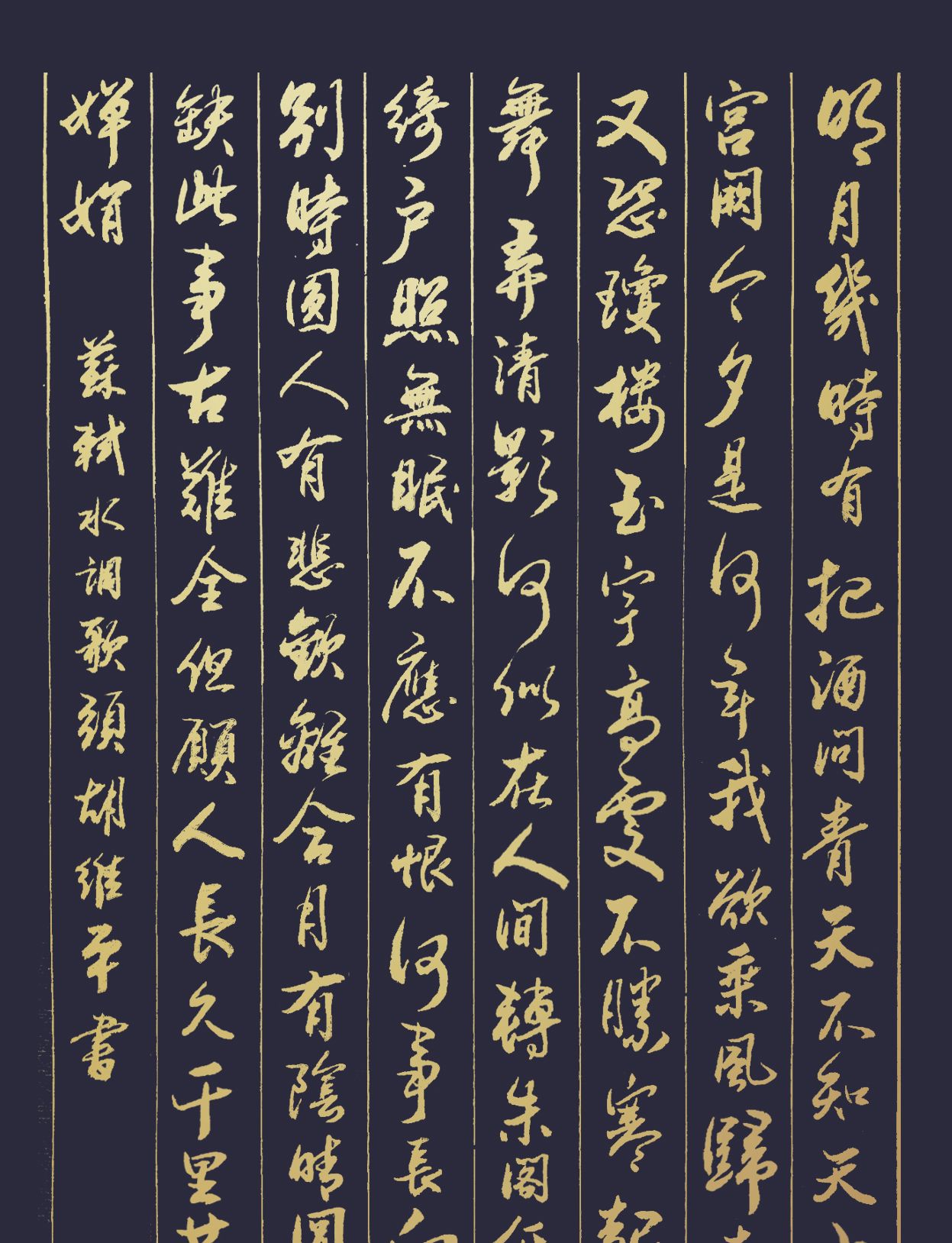 胡维平草,行,楷书作品 苏轼《水调歌头 明月几时有》