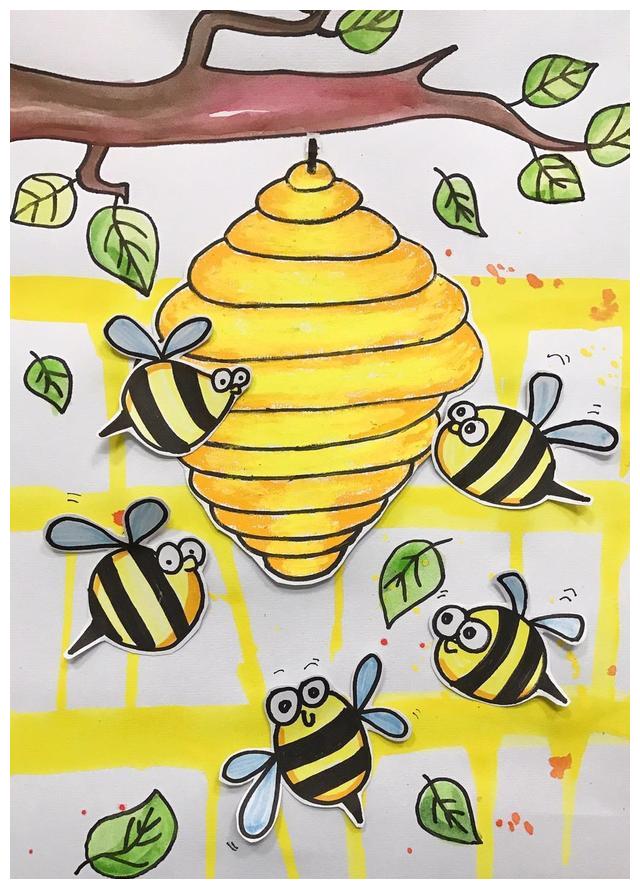 儿童创意画——蜜蜂和蜂窝