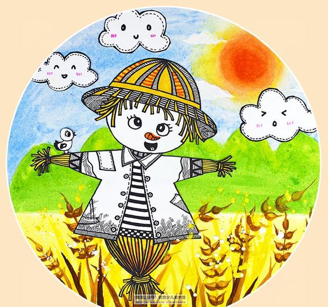 创意儿童画教程|秋天的稻草人|稻草人|绘画|景色_新浪