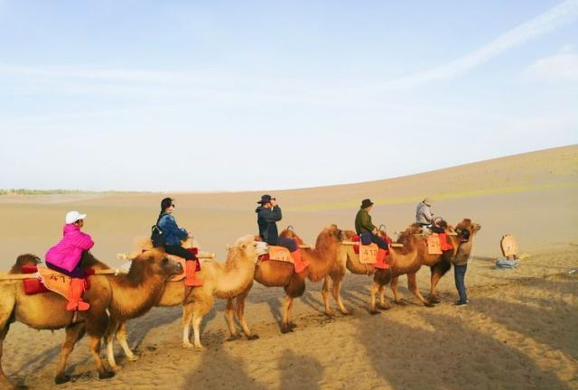 敦煌奇观一沙漠中现月牙湖，景区里走骆驼队！