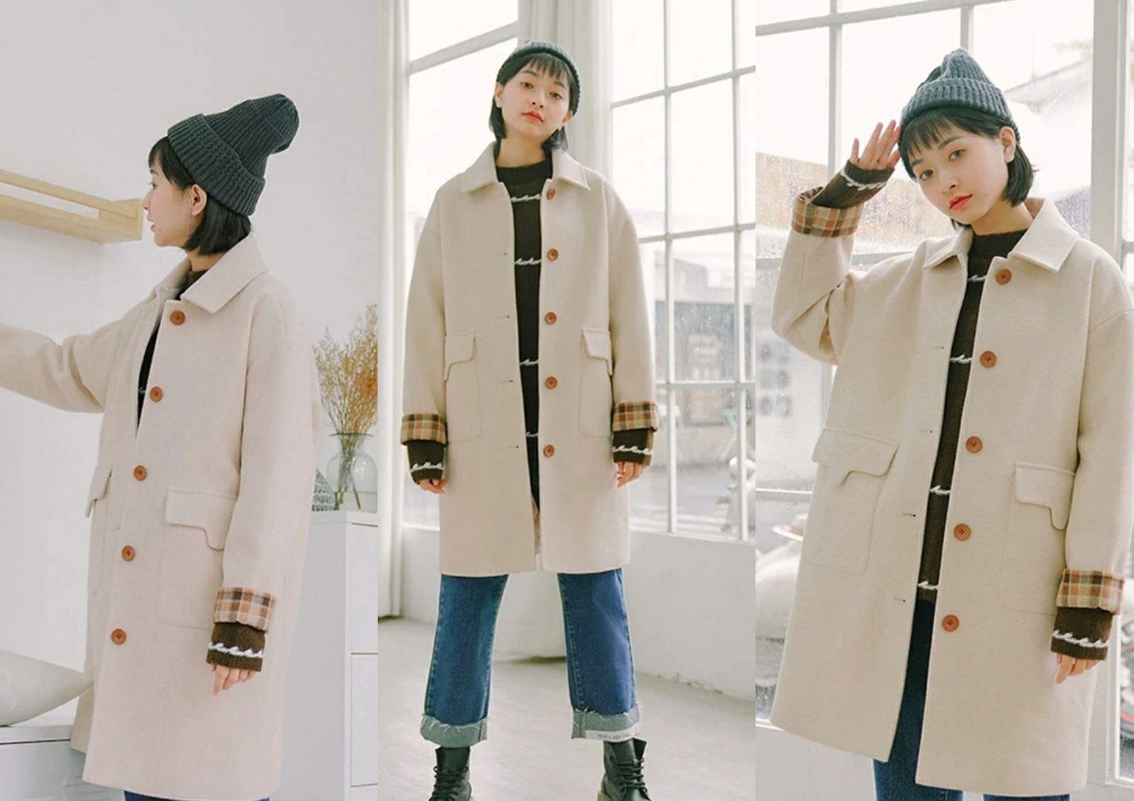 杏色大衣怎么穿好看?搭配休闲裤平底鞋,时髦又舒适!