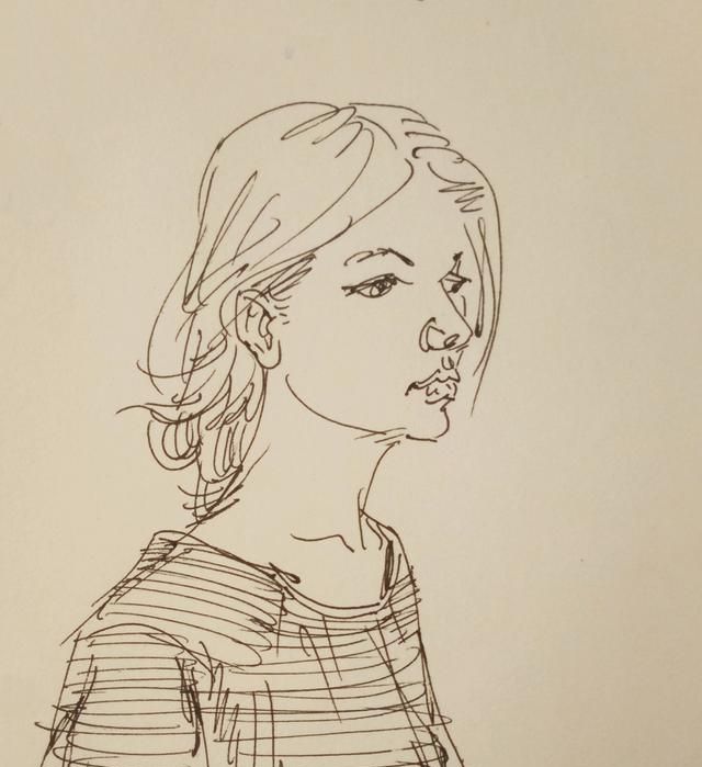 纯线条画女子头像,速写习作