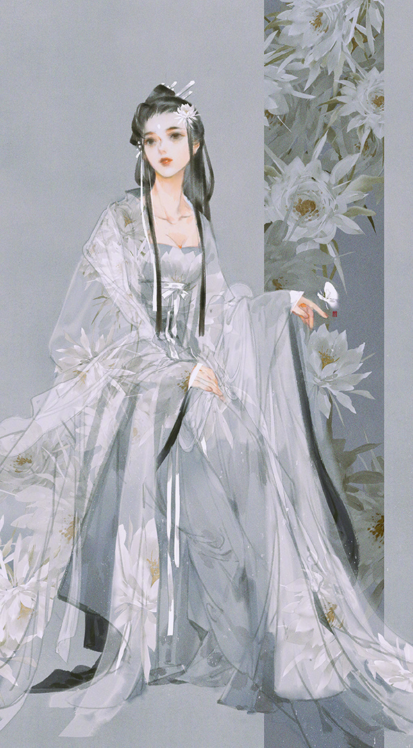 插画中精致唯美的古风小姐姐,太美了