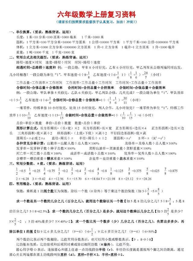 六年级数学上册重难点复习(附经典题型及答案)