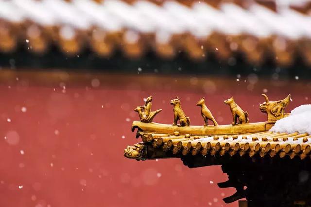 北京冬季飘雪,故宫在风雪的映衬下,显露出萧瑟,肃杀的历史感.