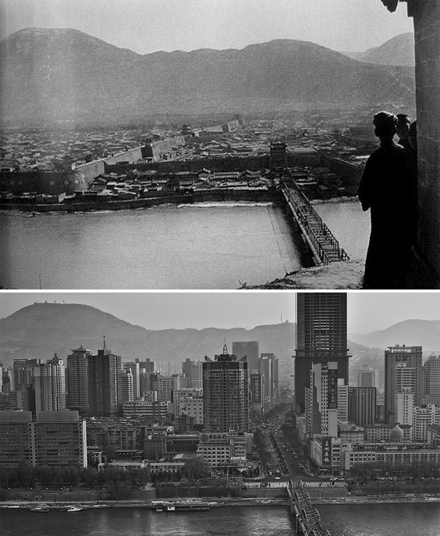 一组中国城市新旧照片对比,展示出中国百年来发生的巨大变化