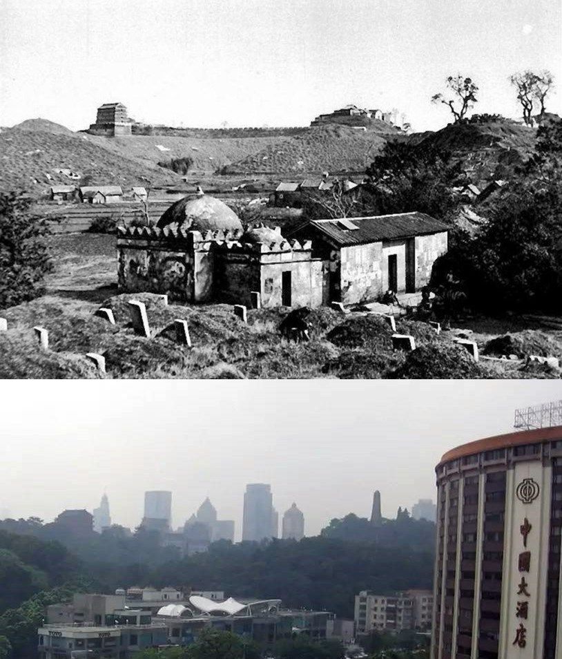 广州地标新旧对比图,越秀山从光秃秃到郁郁葱葱,城市愈发美丽