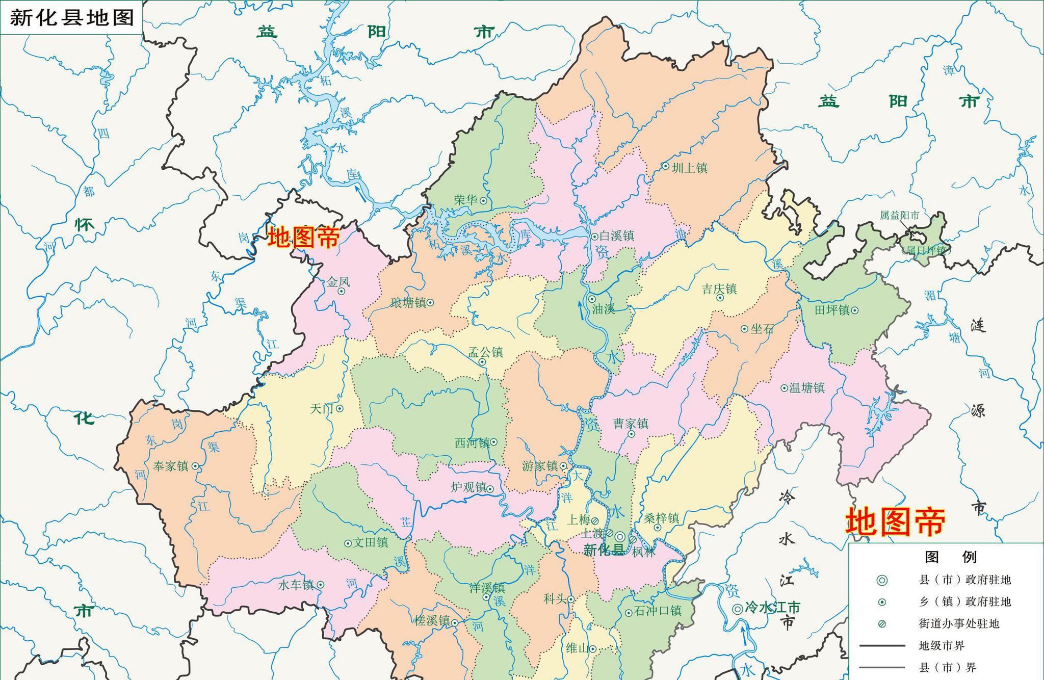 湖南地理几何中心娄底市1区2市2县高清地图