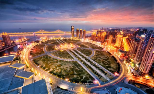 航拍大连星海广场,世界最大城市公用广场