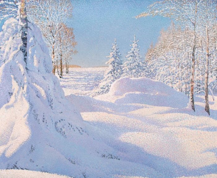 功勋艺术家弗拉基米尔克雷洛夫的雪景作品
