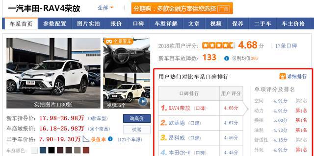 SUV口碑第一，价格20万车型推荐-RAV4荣放