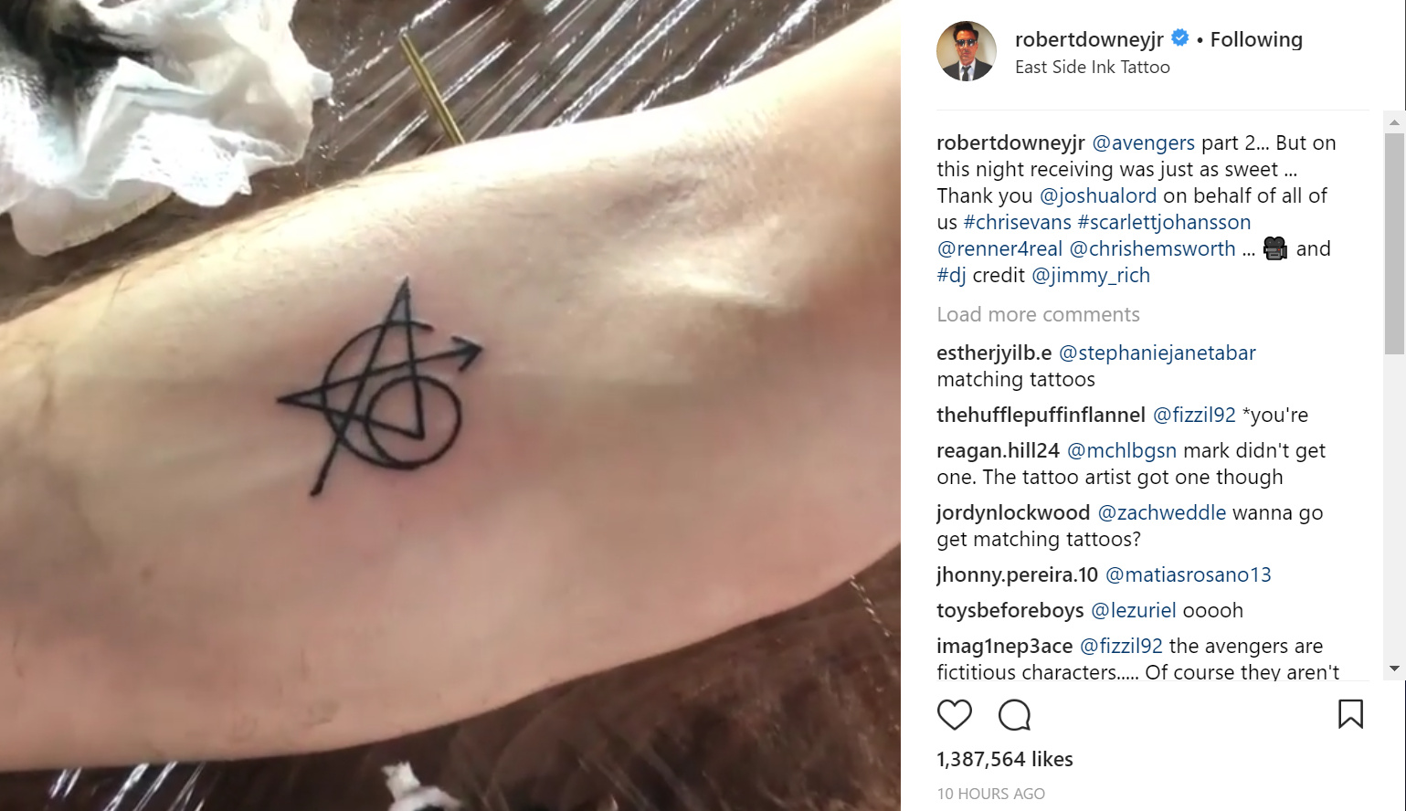 妮妮纹了个复联纹身!图案由复仇者联盟的标志