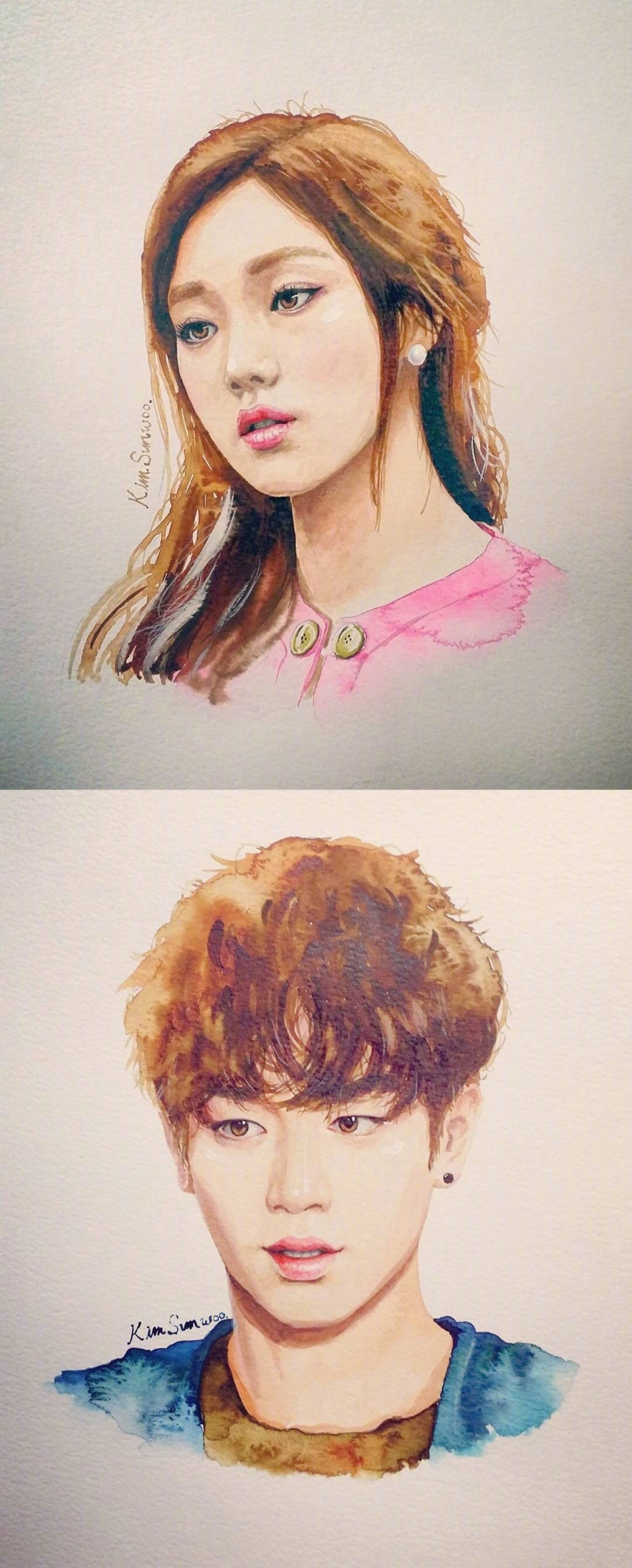 韩国插画师 k笔下的韩剧人物水彩插画