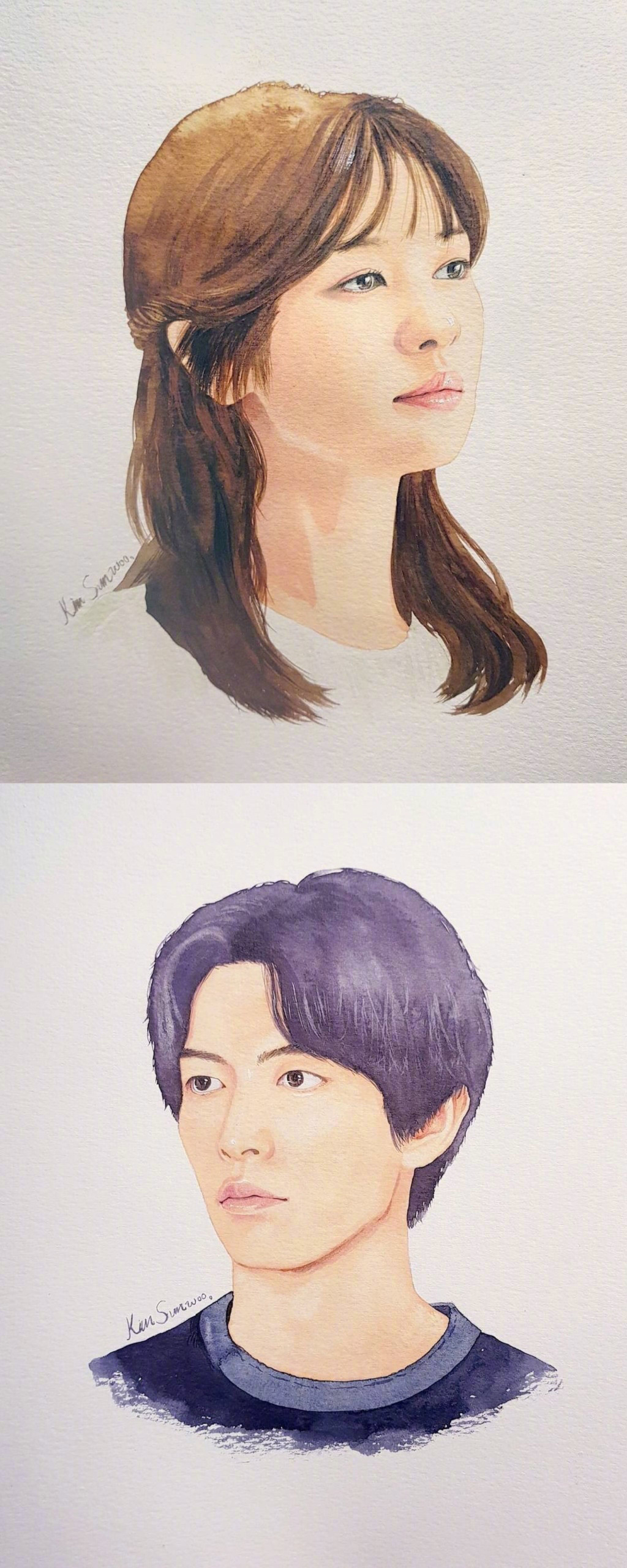 韩国插画师 k笔下的韩剧人物水彩插画