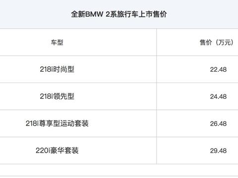 宝马2系新款旅行车上市 售价22.48-29.48万