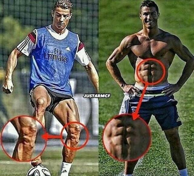 C罗腿部肌肉发达拉丝 腹肌胸肌也越发明显