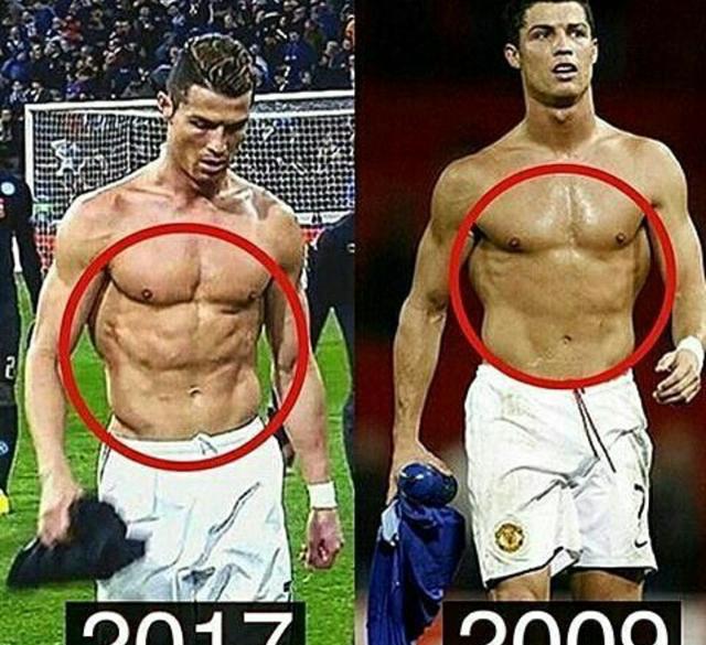 C罗腿部肌肉发达拉丝 腹肌胸肌也越发明显