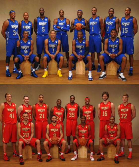 nba历届全明星赛球星合影,好像每一次都有詹姆斯