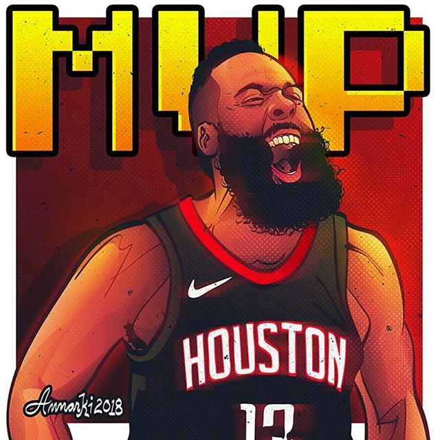 火箭官方在ins上晒出了一组球迷绘制的哈登艺术mvp画像.