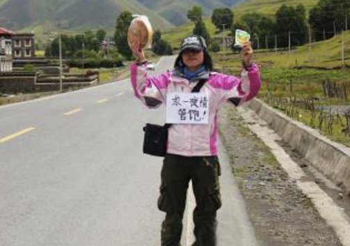 川藏线上美女游客举着求RB的牌子,是什么寓