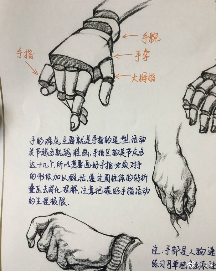 老人的手速写图片