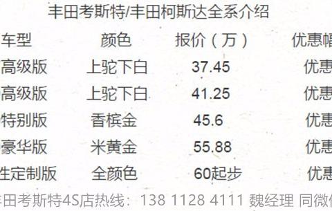 丰田考斯特12座4.0价格一汽丰田考斯特现货
