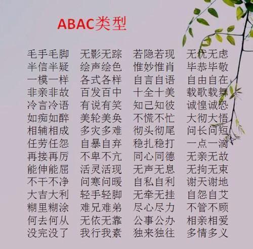词语分类:ABB+AABB+ABCC式!贴墙上让